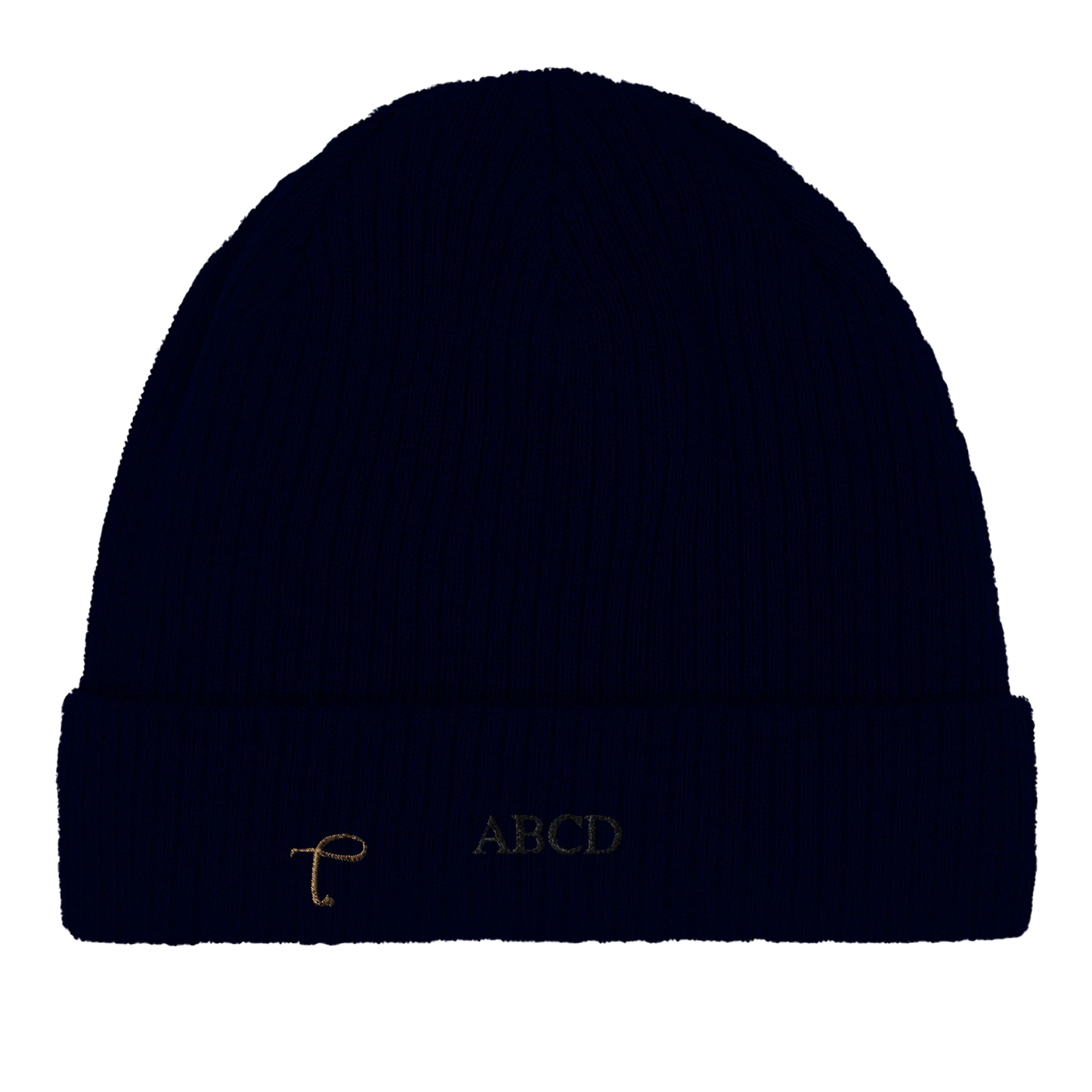 Personalized oxford navy beanie, monogrammed with initials, Dutch luxury apparel