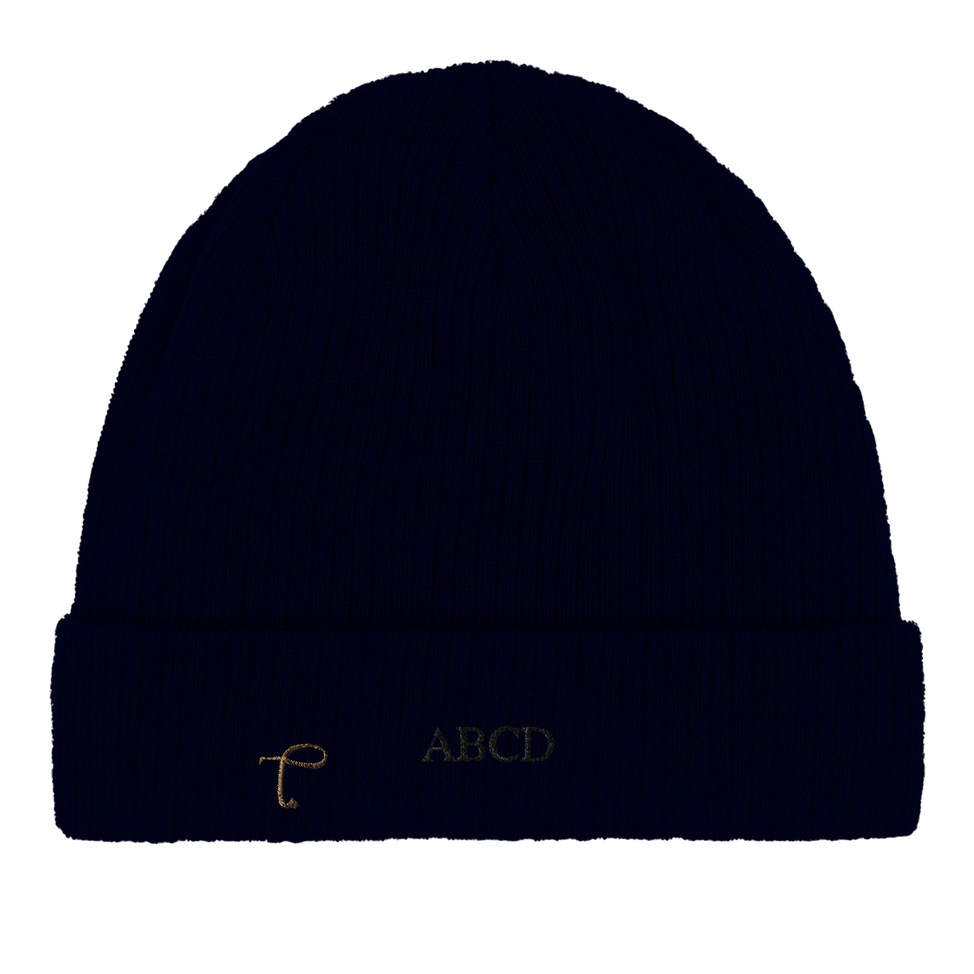 Personalized oxford navy beanie, monogrammed with initials, Dutch luxury apparel